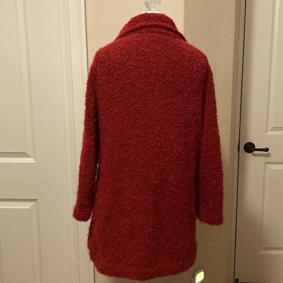 Tabask Womens M Long Alpaca Wool Cardigan Sweater thick knit Buttons Red Pockets - Picture 2 of 10